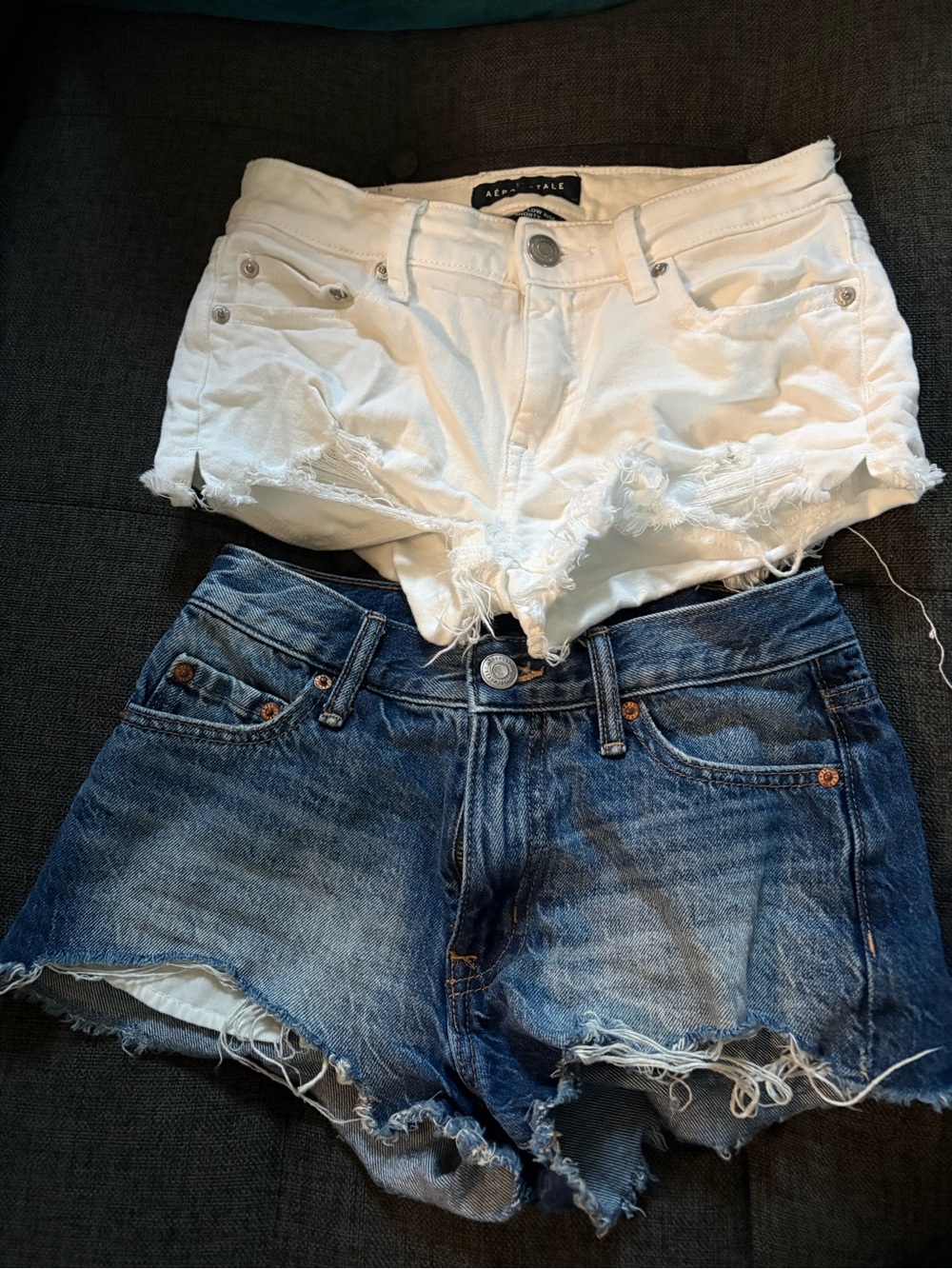 Aeropostale Distressed Denim Shorts Duo: “Vintage High Rise Shorty” Style